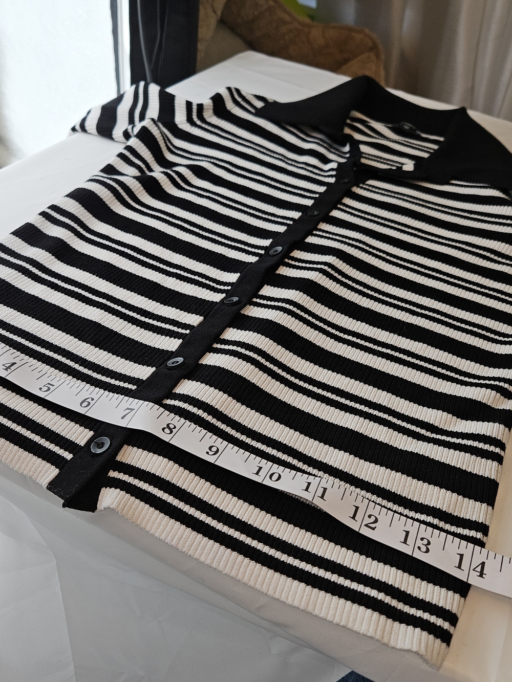 Express Black & White Striped Button-Up Knit Cardigan - Picture 10 of 12